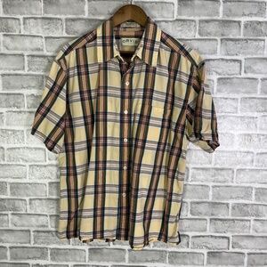 Orvis Primary Neutral Cream Plaid Short Sleeve Button Up Shirt Mens Large FLAW